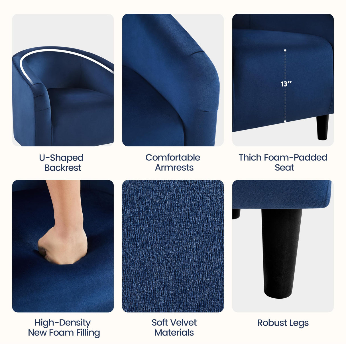 Yaheetech Velvet Club Chair, Modern Tufted Accent Chair with Armrest, Upholstered Barrel Chair with Solid Legs for Living Room/Bedroom/Study/Waiting Room, Navy Blue Yaheetech
