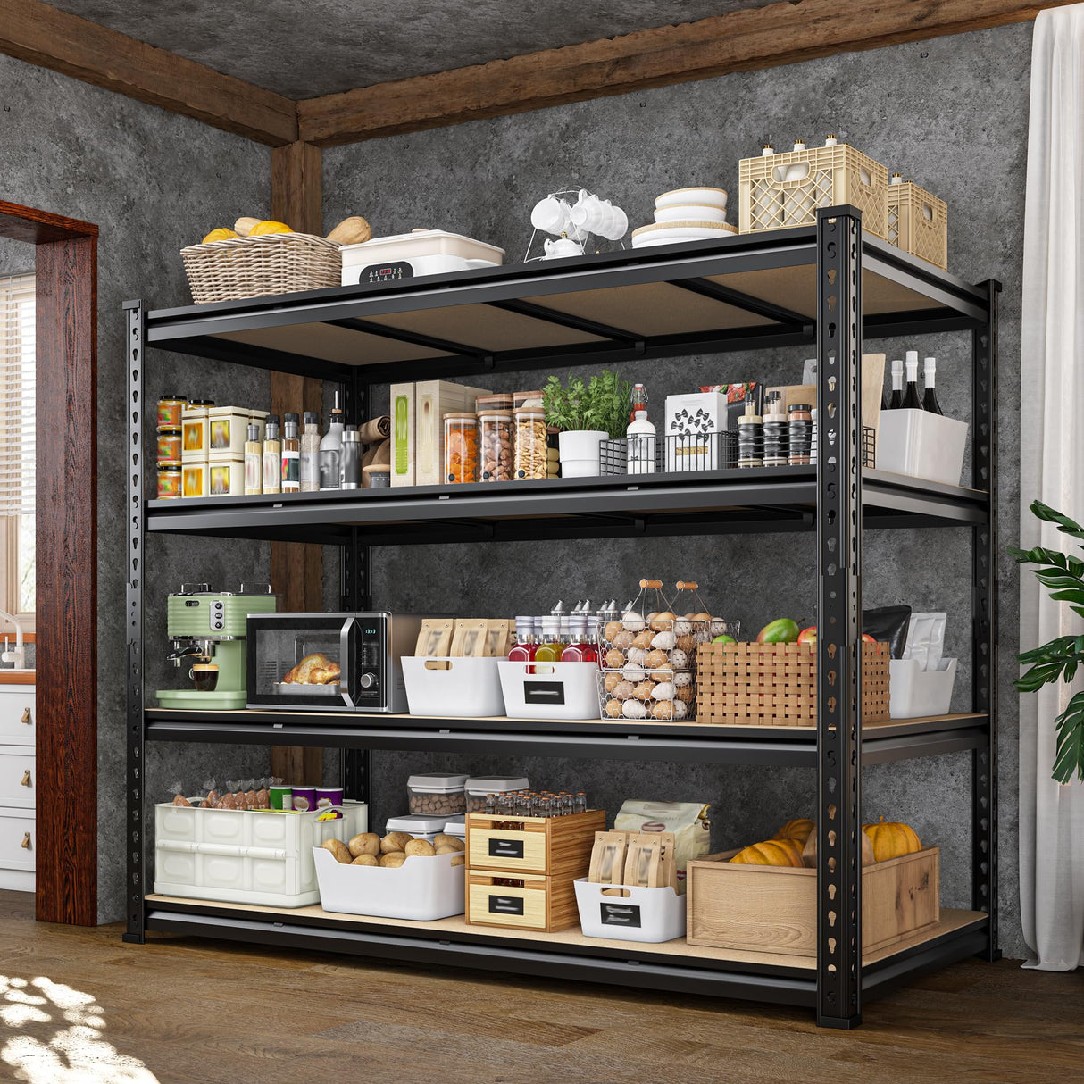 DurayLoly 55" W Storage Shelves, 2040LBS Garage Shelving Heavy Duty, 4-Tier Heavy Duty Shelving, Adjustable Metal Shelving Unit for Garage, Warehouse, Pantry, Kitchen, 55" W × 24" D × 60" H, Black DurayLoly