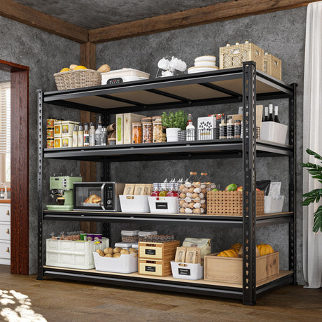DurayLoly 55" W Storage Shelves, 2040LBS Garage Shelving Heavy Duty, 4-Tier Heavy Duty Shelving, Adjustable Metal Shelving Unit for Garage, Warehouse, Pantry, Kitchen, 55" W × 24" D × 60" H, Black DurayLoly