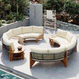 6-Person Outdoor Seating Group with Coffee Table, Half Moon Patio Sectional Sofa Set, All Weather Conversation Sofa Set with Acacia Wood Frame and Thick Cushions for Backyard Poolside (Beige+Acacia) XD Designs