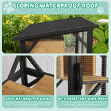 GIODIR 71" H Cat Catio Outdoor Cat Enclosure Window, 4 Tiers Cats Wooden House Cage on Wheels, Large Catios for Cats Indoor Patio with Waterproof Roof, Removable Floor and Scratching Post(Black) GIODIR