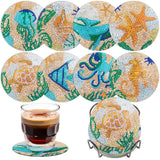 Ocean Diamond Art Coasters Kit for Adults, 8PCS DIY Diamond Painting Coaster Crafts with Holder, Mosaic Gem Art Craft Kits, Diamond Dotz Painting Accessories, Arts and Crafts Gift for Women & Teens Asbondy