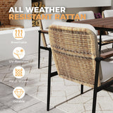 HAPPATIO 9 Piece Patio Dining Set Outdoor, 8 Wicker Chairs with Aluminum Frame and Olefin Cushions, Large Wooden Dining Table with Umbrella Hole,Patio Table and Chairs for Backyard Garden Porch HAPPATIO