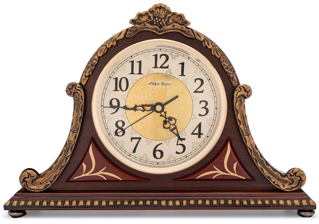 Olden Days Mantel Clock with Real Wood, 4 Chime Options, Antique Vintage Design Olden Days