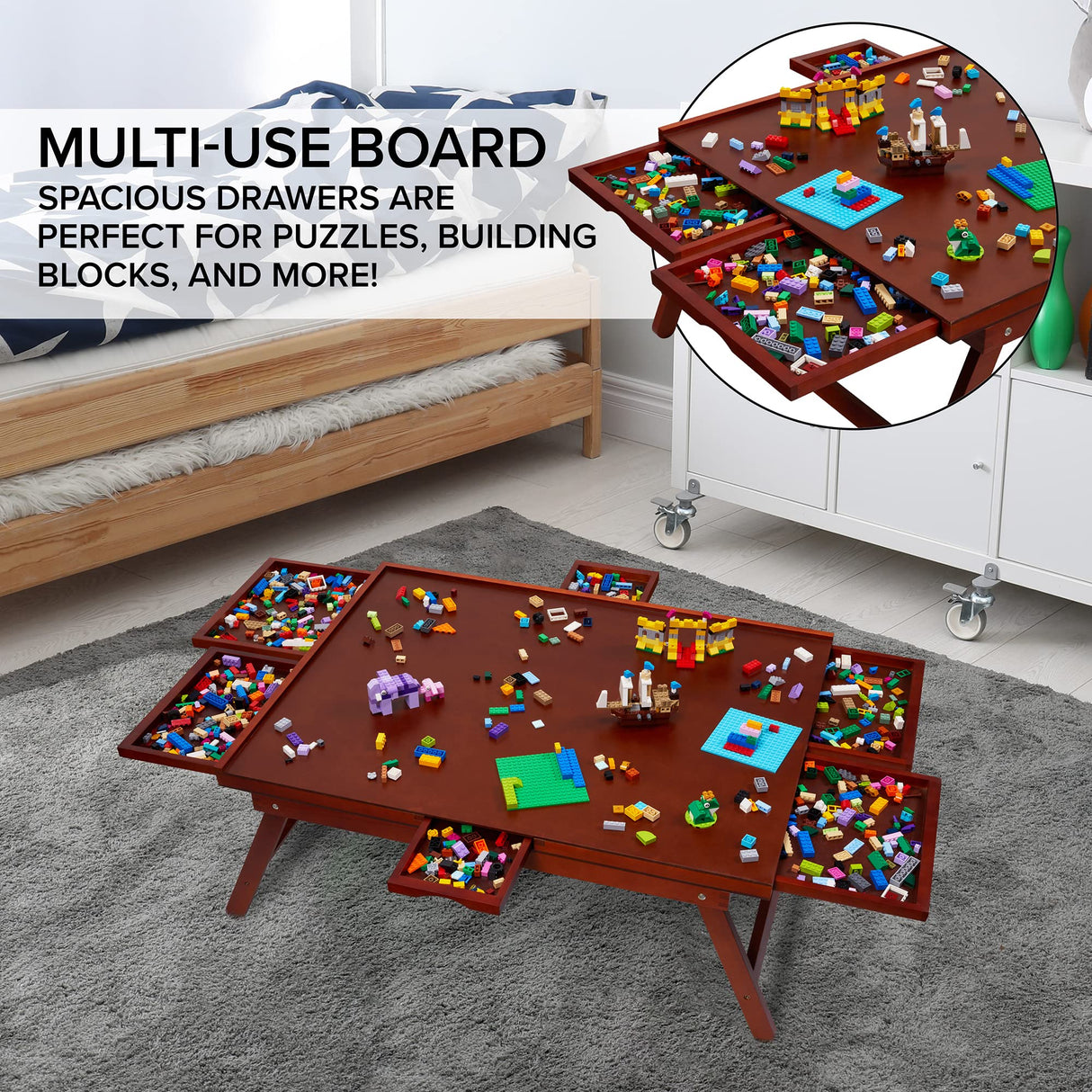 Jumbl 1500-Piece Puzzle Board Rack w/Cover | 27” x 35” Jigsaw Puzzle Table w/Legs 6 Removable Storage Sorting Drawers | Smooth Plateau Fiberboard Work Surface & Reinforced Hardwood | Games & Puzzles Jumbl