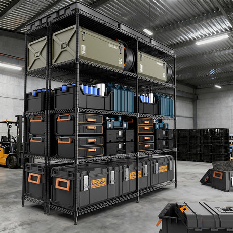 M MZG 5 Tiers Storage Shelves Load 1500LBS, Metal Shelving Wire Metal Shelving Unit Shelves for Storage Adjustable Garage Shelving for Pantry Kitchen Garage Black 15.8" D x 33.5" W x 70.5" H M MZG
