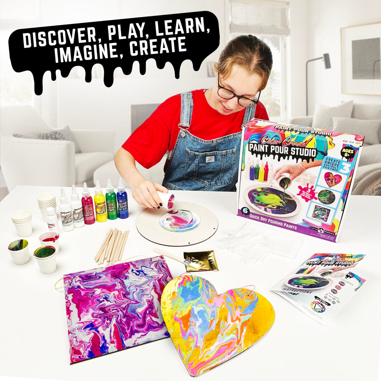 Original Stationery Color Craze Paint Pour Studio with Art Boards, Gold Sheets & Supplies – Fun Studio Set for Kids Ages 8 Original Stationery