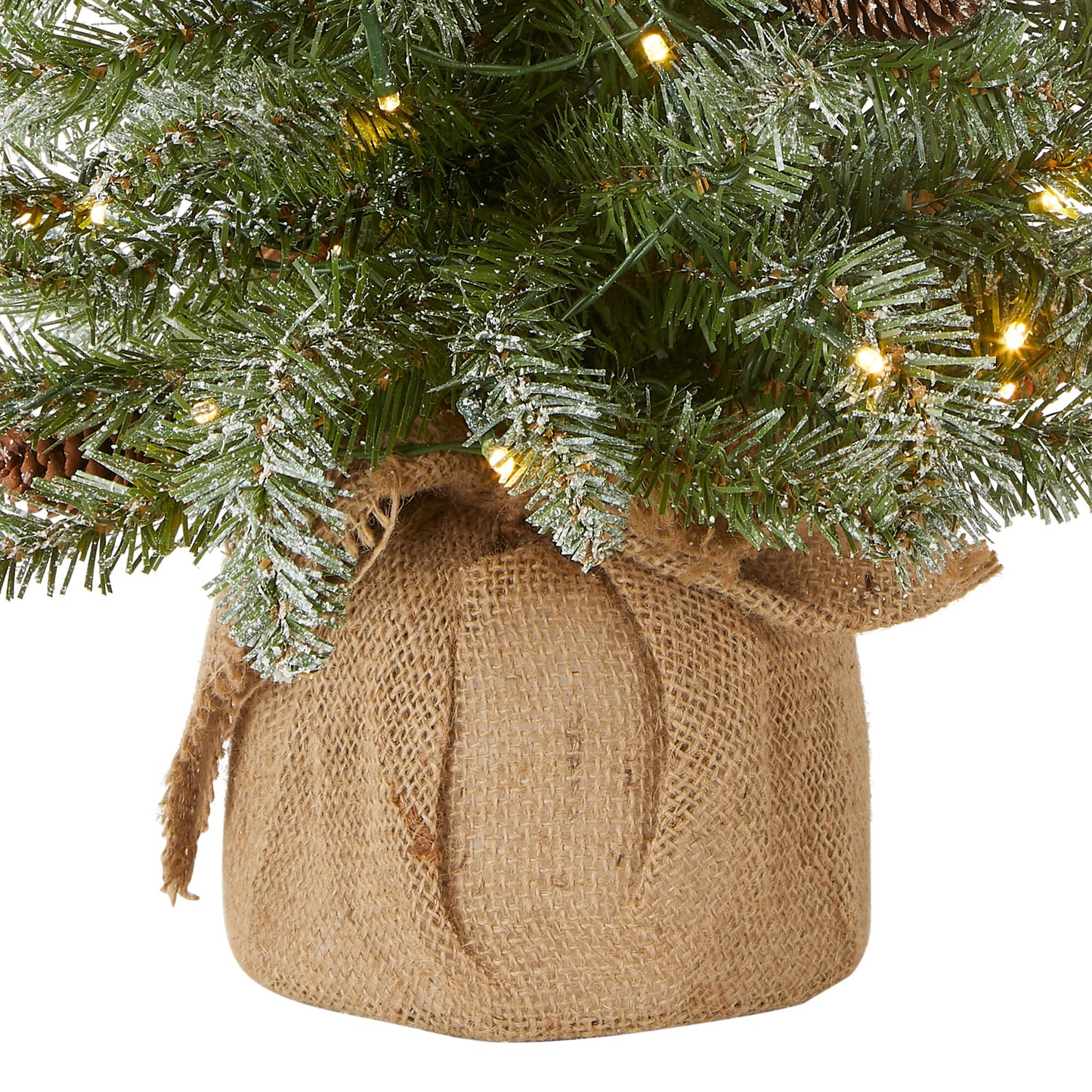 National Tree Company Pre-lit Artificial Mini Christmas Tree | Includes Small White LED Lights, and Cloth Bag Base | Snowy Concolor Fir - 2 ft