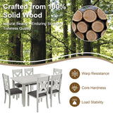 VECELO Peatuk 6-Piece Solid Wood Dining Table Set for 6, Modern Breakfast Dinette Kitchen Table with Chairs for Dining Room, Kitchen, Grey Peatuk