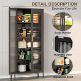 CBNTKI 71" Kitchen Pantry Cabinet,Tall Storage Cabinet with Glass Doors and LED Light,Glass Display Cabinet Black Cabinet for Dinning Room,Living Room,Kitchen,Entryway CBNTKI