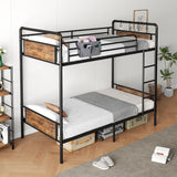 Jocoevol Metal Bunk Bed Twin Over Twin, Industrial Bunkbeds Heavy Duty Bed with Safety Guard Rails and Space-Saving Design, Steel Bed for School, Bedroom (Vintage Brown) Jocoevol