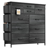 YaFiti Dresser for Bedroom with 10 Drawers, Chest of Drawers with Side Pockets, Hooks, Wooden Top and Sturdy Metal Frame, Fabric Dresser Drawers for Living Room, Hallway (Black Wood Veins) YaFiti