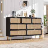 GarveeHome Rattan 7 Drawer Dressers for Bedroom, Tall Dresser with Deep Drawers, Large Chest of Drawers for Closet with Wide Top, Long Wooden Dresser for Living Room, Hallway, Kids Room, Black GarveeHome