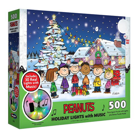 RoseArt - Peanuts Holiday Lights and Music - 500 Piece Jigsaw Puzzle RoseArt