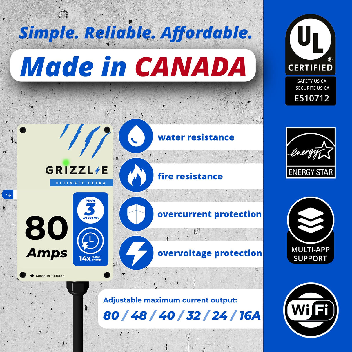 Grizzl-E Ultimate Level 2 Fastest 80A / 19.2 kW Electric Vehicle (EV) Charger, UL Tested and Certified, Metal Case, Indoor/Outdoor Electric Car Fast Charging Station, Hardwired, Ultra, J1772 Grizzl-E