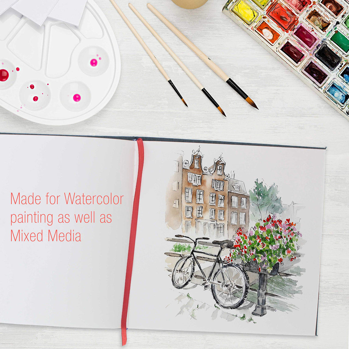 U.S. Art Supply 8.5" x 8.5" Watercolor Book, 2 Pack, 76 Pages, 110 lb (230 GSM) - Linen-Bound Hardcover Artists Paper Pads - Acid-Free, Cold-Pressed, Brush Painting & Drawing Sketchbook Mixed Media U.S. Art Supply