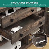 YITAHOME Farmhouse TV Stand for TVs up to 65", Entertainment Center with 2 Large Drawers & Visual Grid Door, 59" Rustic TV Consoles for Living Room, TV Media Console, Dark Rustic Oak YITAHOME