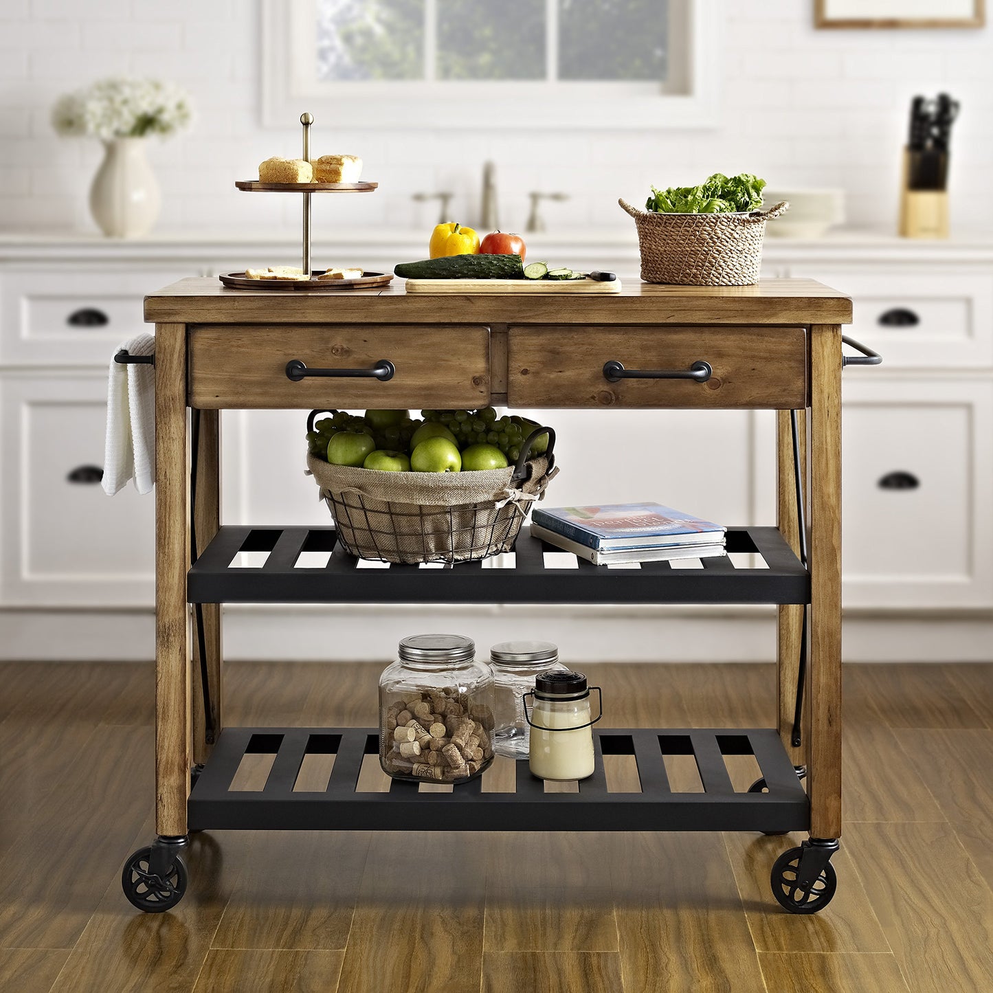 Crosley Furniture Roots Rack Industrial Rolling Kitchen Cart, Natural - WoodArtSupply