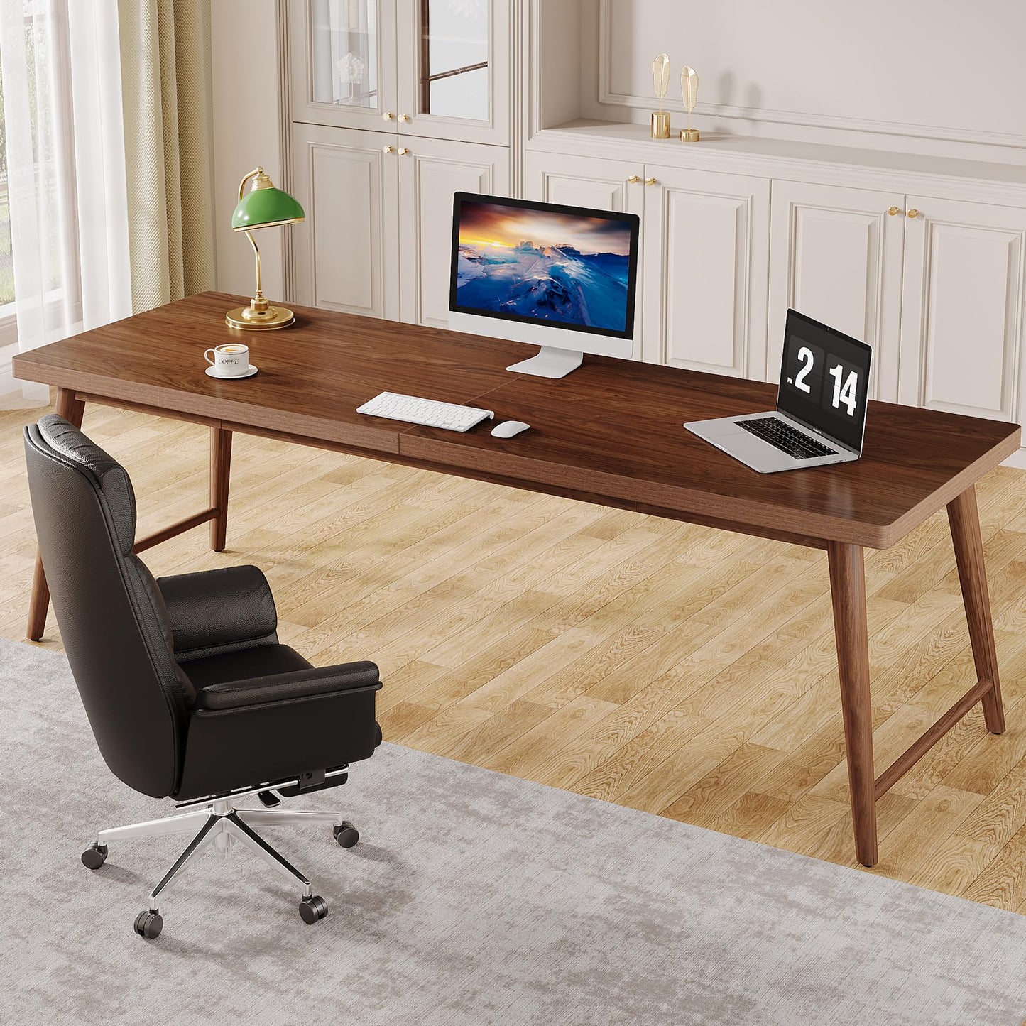 Tribesigns 78.7" Extra Long Desk, Large 2-Person Computer Desk Writing Desk, Double Home Office Desk Study Work Table with Metal Legs, Rich Walnut - WoodArtSupply