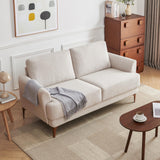 Atopston 63" Fabric Loveseat Sofa, Mid-Century Modern Decor 2 Seater Love Seat Couches, Comfy Armrest Small Couch with Wood Grain Legs for Living Room Apartment, Beige Fabric Atopston