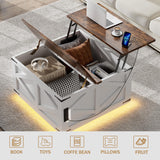 Dutsalrun Lift-Up Coffee Table with LED Storage and Charging Station | Farmhouse Square Lift-Up Table | Living Room Bench with Hidden Storage Dutsalrun
