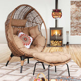 NICESOUL Egg Chair Indoor Outdoor, Large Egg Lounge Chair w/Ottoman, Oversized Comfy Cushioned Brid Cage Seat 440lbs, Boho Nest Seat with Footstool for Patio, Bedroom, Lawn, Backyard, Brown NICESOUL