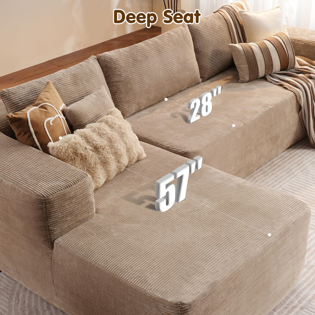 ovios 104" Cloud Sectional Couch with L-Shape Chaise,Modern Modular Sofa with Deep Seat, Upholstered Couches for Living Room Bedroom,No Assembly Required, Camel (Corduroy Fabric) ovios