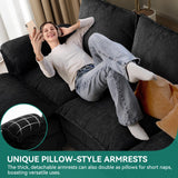 YITAHOME 142" Modular Sectional Sofa with Movable Ottoman, U Shaped Velvet Cloud Couch with Pillow-Armrest, Black YITAHOME