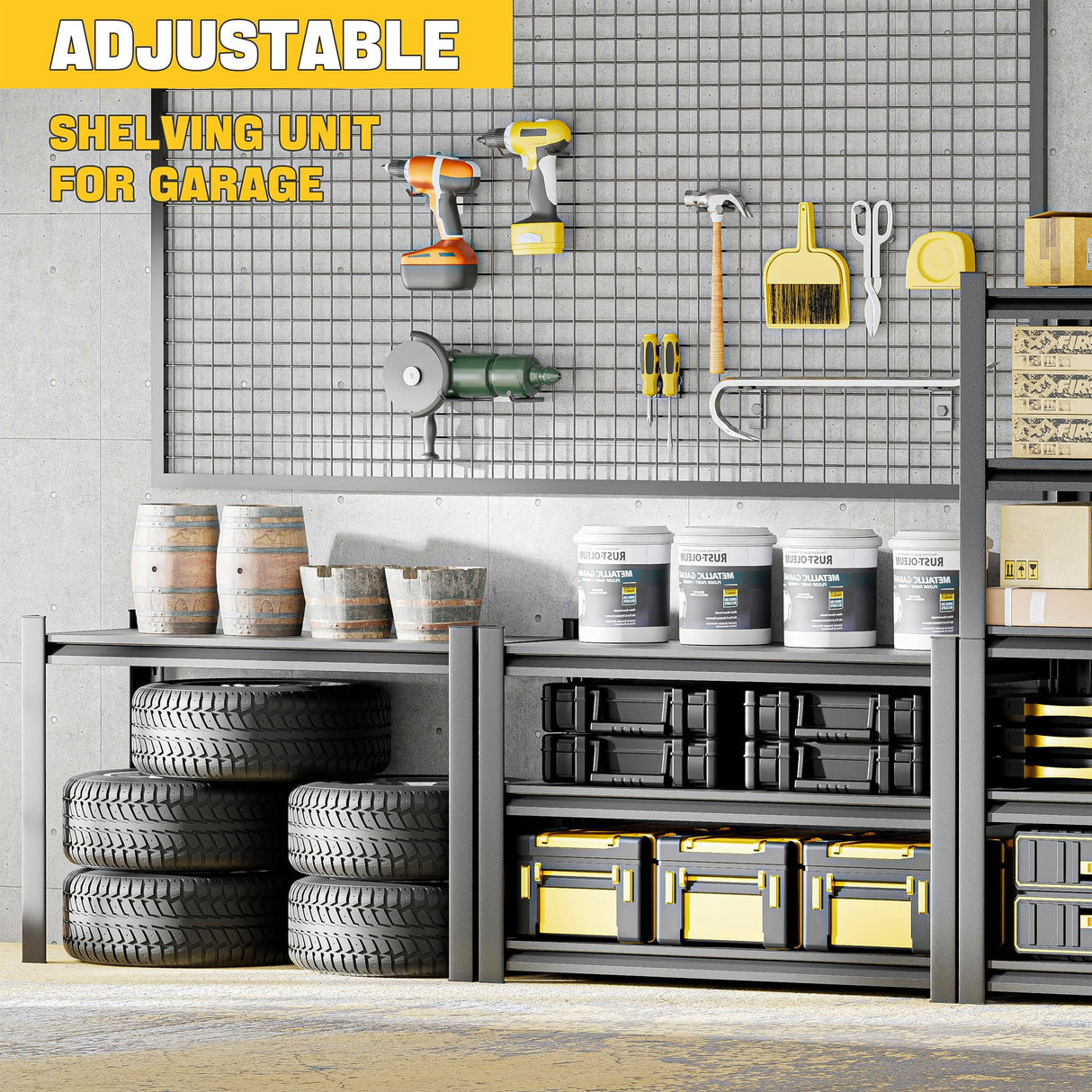 Hzdbhd Garage Shelving,Thickened 72" Garage Storage Shelves Heavy Duty Shelving Units and Storage,Adjustable 5 Tier Metal Shelving Storage for Garage Rack Shelf and Industrial Shelving for Basement Hzdbhd