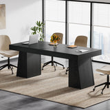 Tribesigns 55.1" W Conference Table for 4-6 People, Modern Meeting Table with Thick Tabletop and Double Trapezoidal Legs, Small Wood Seminar Desk Office Furniture for Conference Room, Black Tribesigns