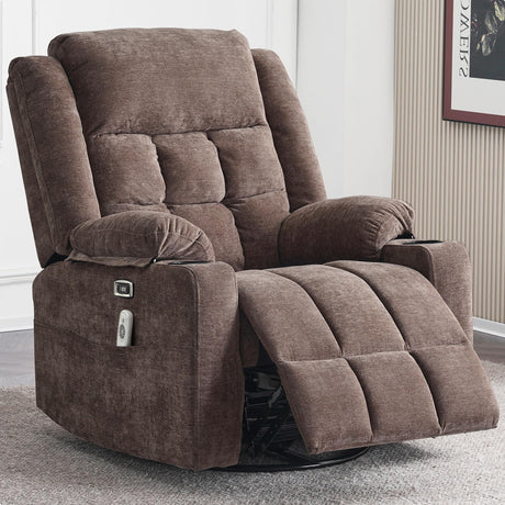 Ketaiyou Power Swivel Rocker Recliner Chair for Adults with Massage and Heat, USB and Type-C Ports, Infinite Position, Electric Glider Reclining Single Sofa Chair for Living Room(Fabric Coffee) Ketaiyou