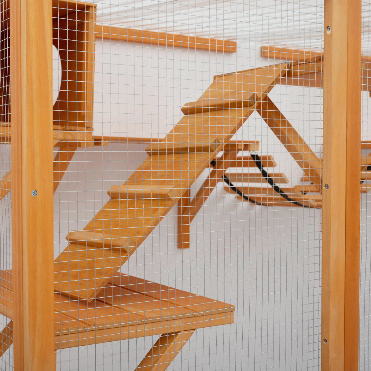 118" Large Wooden Window Catio Outdoor Cat Enclosure Walk in Cat Cage Kitten Playpen Patio with Weatherproof Roof, 6 Platforms, 2 Bouncy Bridges and 2 Resting Houses MegaChoice