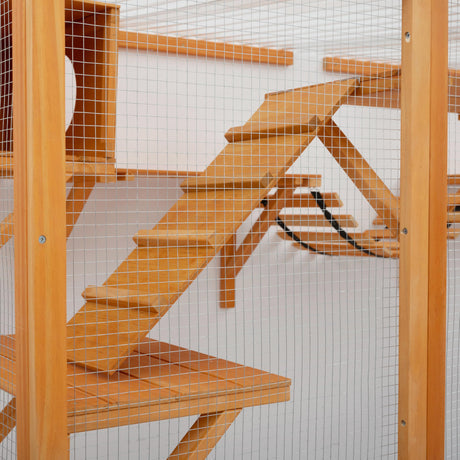 118" Large Wooden Window Catio Outdoor Cat Enclosure Walk in Cat Cage Kitten Playpen Patio with Weatherproof Roof, 6 Platforms, 2 Bouncy Bridges and 2 Resting Houses MegaChoice