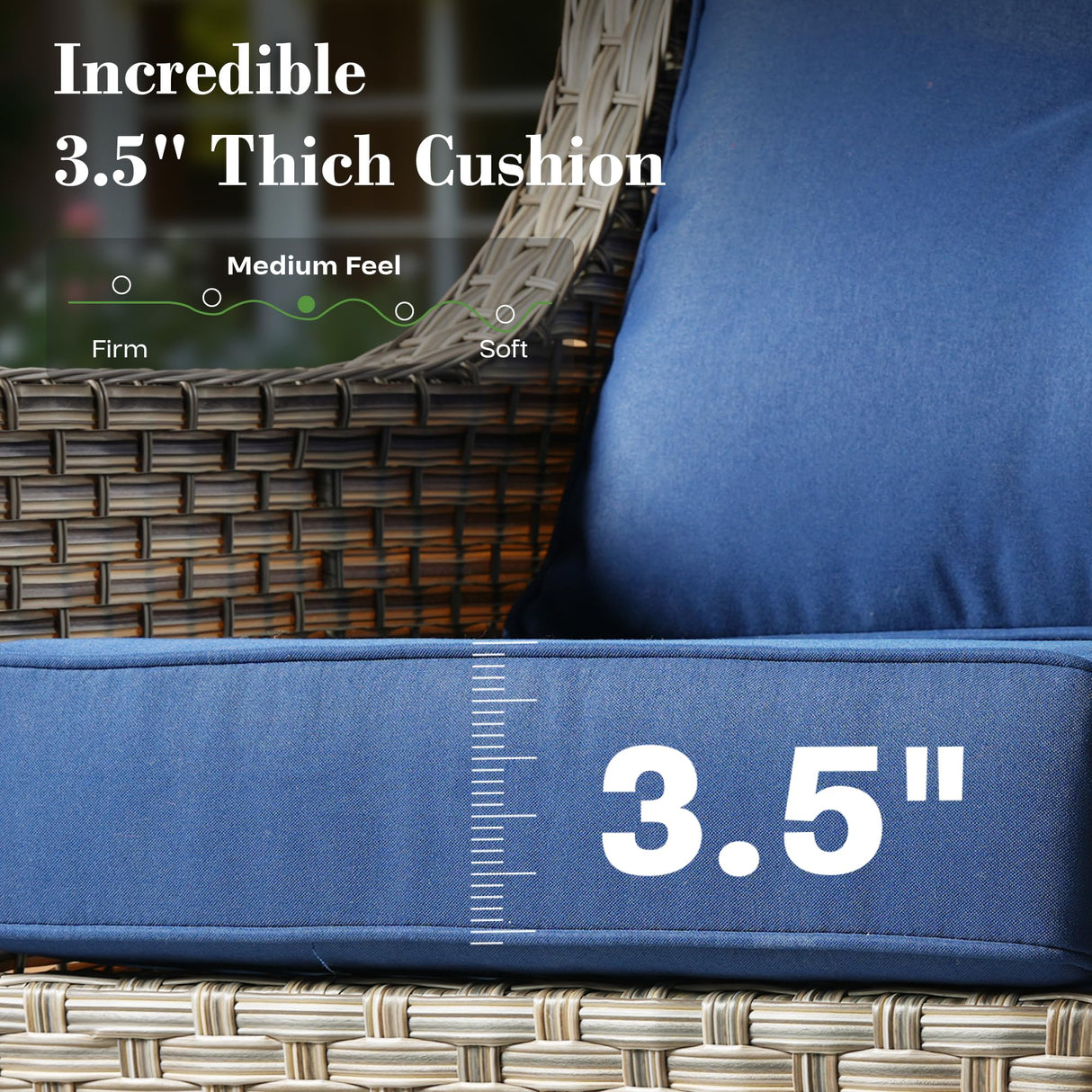 ovios Outdoor 5 Piece Patio Furniture with Fire Pit Table,Wicker Coversation Set with Swivel Rocking Chair,Comfy Sectional Deep Sofa for Outside Porch Balcony Backyard Pool,Navy Blue ovios