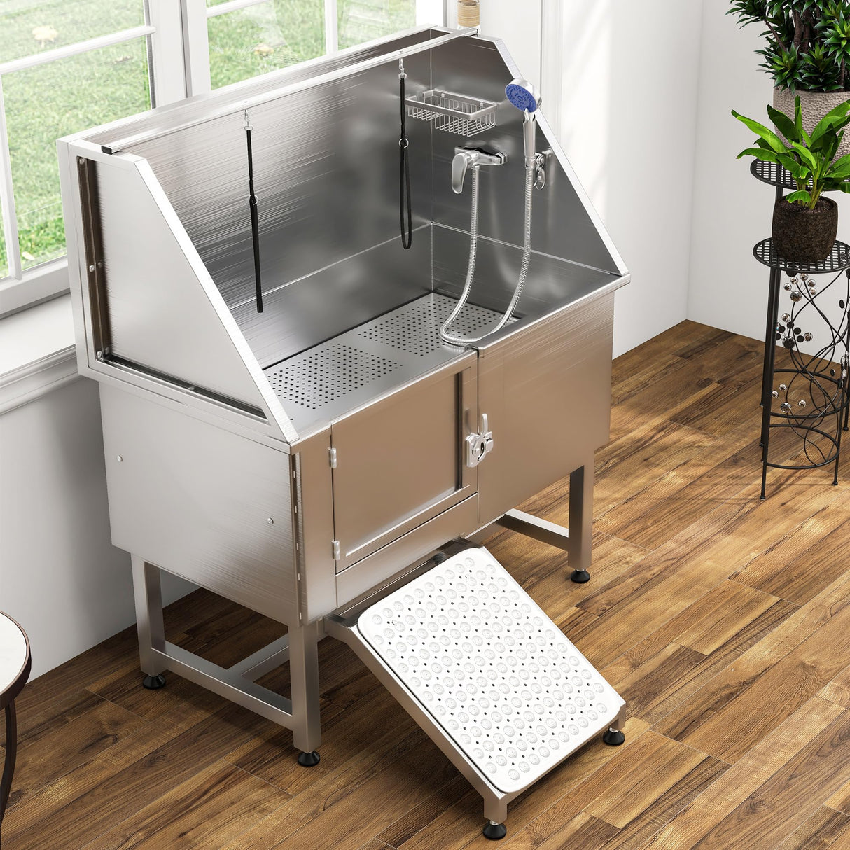 YITAHOME 50" Dog Grooming Tub 304 Stainless Steel Professional Dog Bathing Station w/Ramp, Floor Grate, Faucet, Dog Bathtub for Large, Medium, Small Pets Left Door, Dog Washing Station for Home YITAHOME