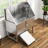 YITAHOME 50" Dog Grooming Tub 304 Stainless Steel Professional Dog Bathing Station w/Ramp, Floor Grate, Faucet, Dog Bathtub for Large, Medium, Small Pets Left Door, Dog Washing Station for Home YITAHOME