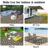 Mattitude Waterproof Outdoor Rug 5x8 Ft Outdoor Plastic Straw Rug Reversible Patio Rug Large Outdoor Carpet Area Rug for Patio Backyard Picnic Beach Camping RV Black & Beige Mattitude