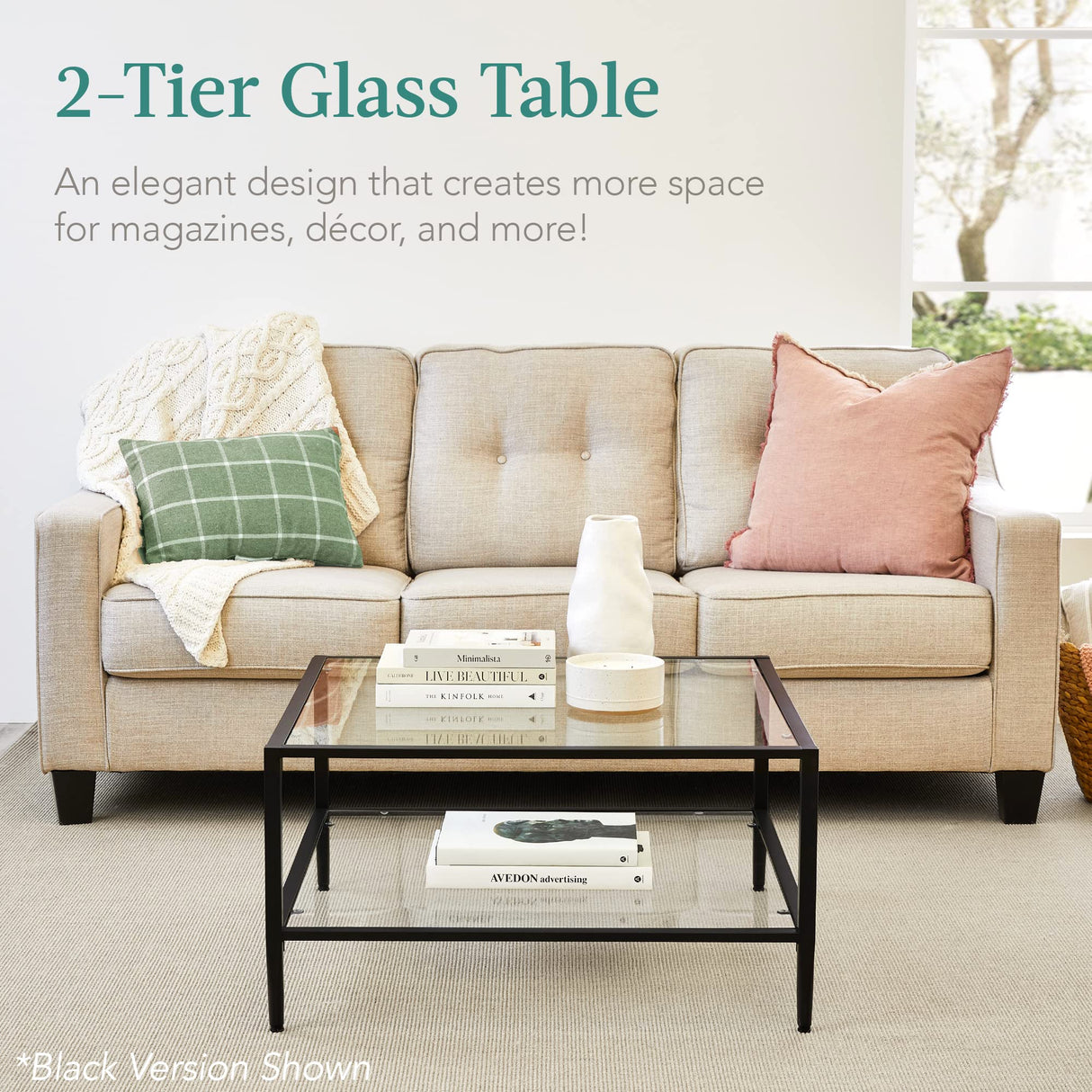 Best Choice Products 32” Square Glass Coffee Table, Large 2-Tier Accent Furniture for Living Room, Bedroom w/Metal Frame, Glass Shelves - Gold Best Choice Products