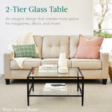 Best Choice Products 32” Square Glass Coffee Table, Large 2-Tier Accent Furniture for Living Room, Bedroom w/Metal Frame, Glass Shelves - Gold Best Choice Products