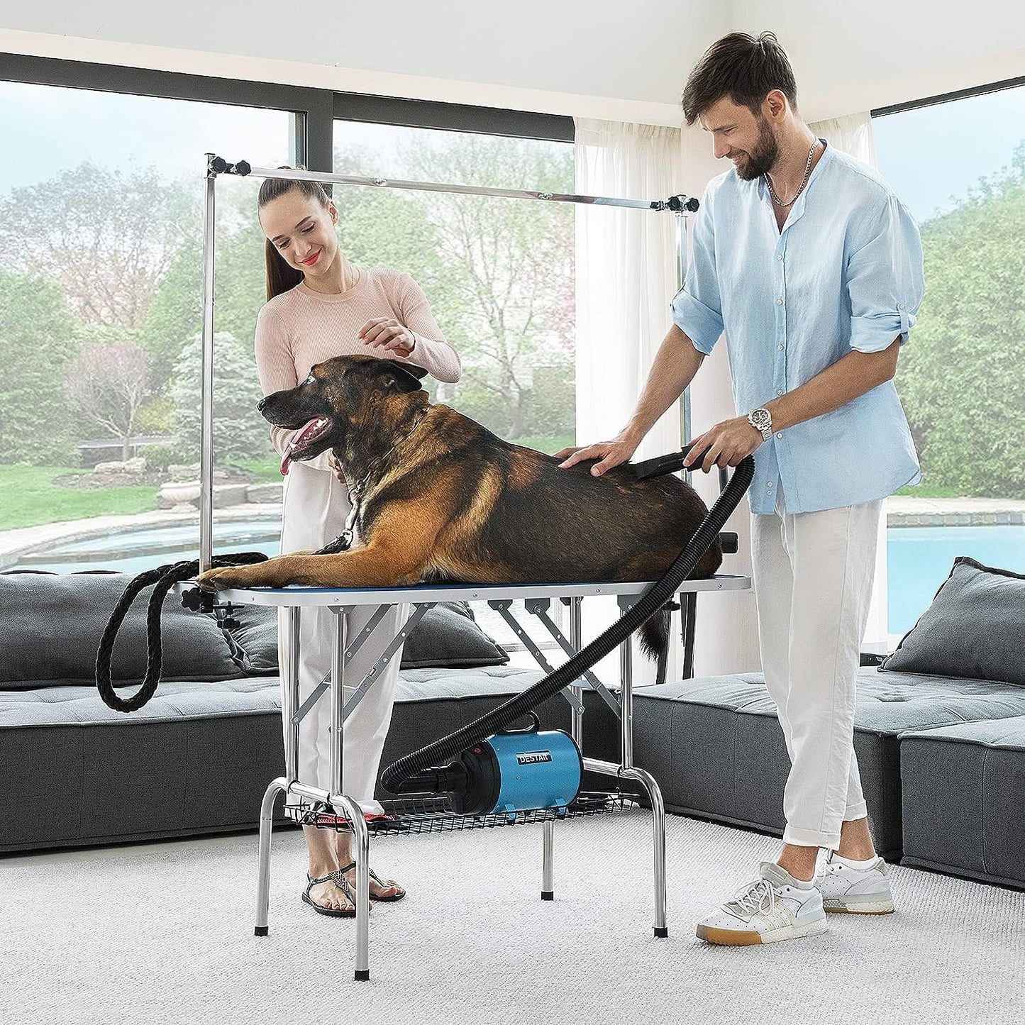 Professional Dog Pet Grooming Table Adjustable Heavy Duty Portable w/Arm & Noose & Mesh Tray (36", Black) - WoodArtSupply