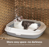 Cat Litter Box Enclosure with Soft Litter Mat; Hidden Cat Washroom Furniture with Door; Handwoven Rattan Cat House with Large Space; Pet Crate for Living Room, Bedroom, Balcony (Natural) Honiakaka