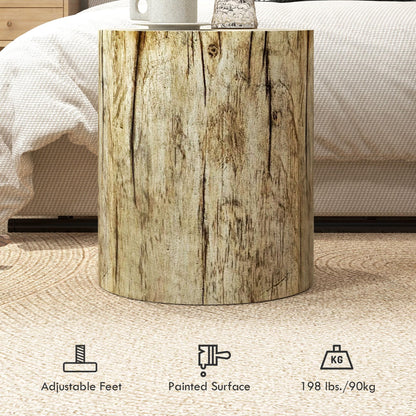 HOMCOM Tree Stump Stool, Decorative Side Table with Round Tabletop, Concrete End Table with Wood Grain Finish for Indoors and Outdoors - WoodArtSupply