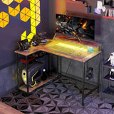 HOMCOM 42" L Shaped Desk with LED Lights, Power Outlet, USB Charging Ports, Reversible L Shaped Computer Desk with Storage Shelves, Monitor Stand, Corner Gaming Desk for Home Office, Rustic Brown HOMCOM