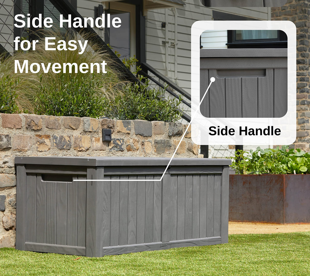 EAST OAK Outdoor Storage Box, 120 Gallon Deck Box with Stainless Steel Rods Large Resin Storage Bin for Patio Cushions, Garden Tools, Waterproof and UV Resistant, Lockable, Grey EAST OAK