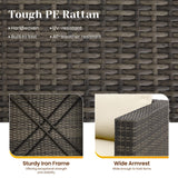 SUNVIVI OUTDOOR Outdoor Patio Furniture Set, 5 Piece Patio Conversation Set, Waterproof Wicker Patio Furniture Set, All Weather Combination Patio Conversation Sets with Cushions and Glass Table, Beige SUNVIVI OUTDOOR