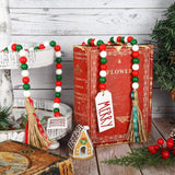 Whaline 2Pcs Christmas Wooden Bead Garlands Xmas Natural Wood Bead Garland with Rope Tassel Classical Red Green Beads Hanging Decor for Farmhouse Tiered Tray Home Wall Decor Christmas Party Suppliers Whaline
