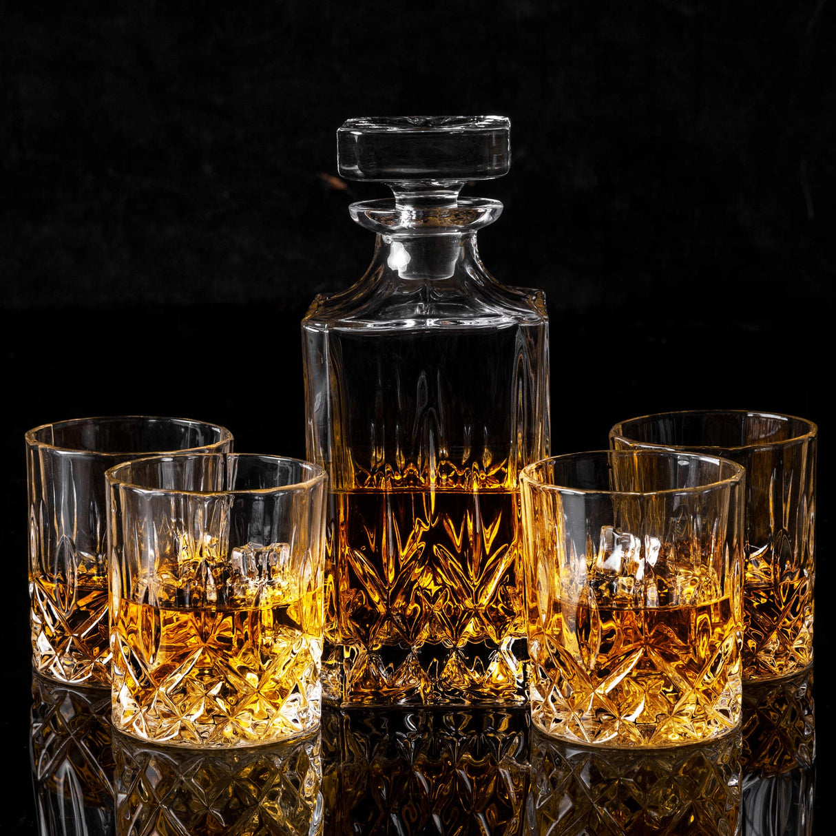 KANARS Whiskey Decanter And Glasses Set in Unique Gift Box - Original Crystal Liquor Decanter Set For Bourbon, Scotch, Vodka, Rum or Whisky, 5-Piece, Gifts for Men Dad KANARS