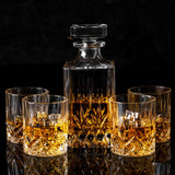 KANARS Whiskey Decanter And Glasses Set in Unique Gift Box - Original Crystal Liquor Decanter Set For Bourbon, Scotch, Vodka, Rum or Whisky, 5-Piece, Gifts for Men Dad KANARS