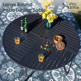 PHI VILLA 7 Piece Outdoor Patio Dining Set with 6 Swivel Dining Chairs & 1 Large Round Dining Table, Blue Textilene Mesh Fabric Chair and 54" Metal Table for All Weather PHI VILLA