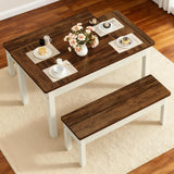 LITTLE TREE Dining Table Set for 4, Small Space Saving Farmhouse Kitchen Chairs, Compact 3-Piece Kitchen and Dining Room Furniture with 2 Wood Benches LITTLE TREE